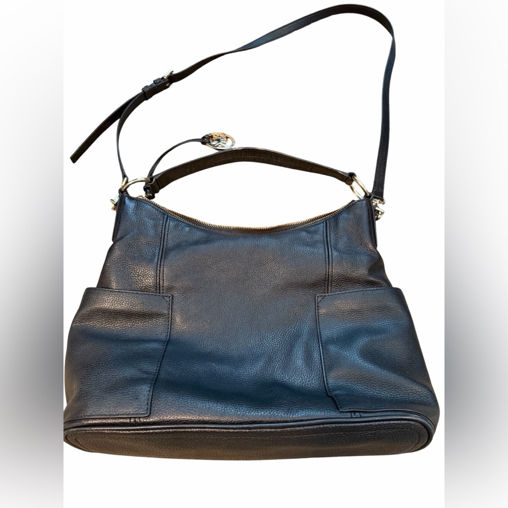 Michael Kors Anita Large Black Pebbled Leather Shoulder Hobo with Gold Hardware - Picture 4 of 9